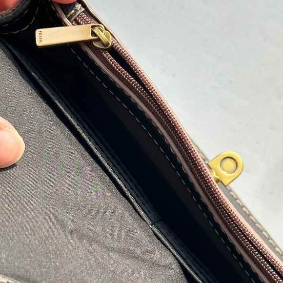 Fossil Women's Ainsley Black Leather Wallet Shoulder Bag Mini Bag Purse - Picture 9 of 16